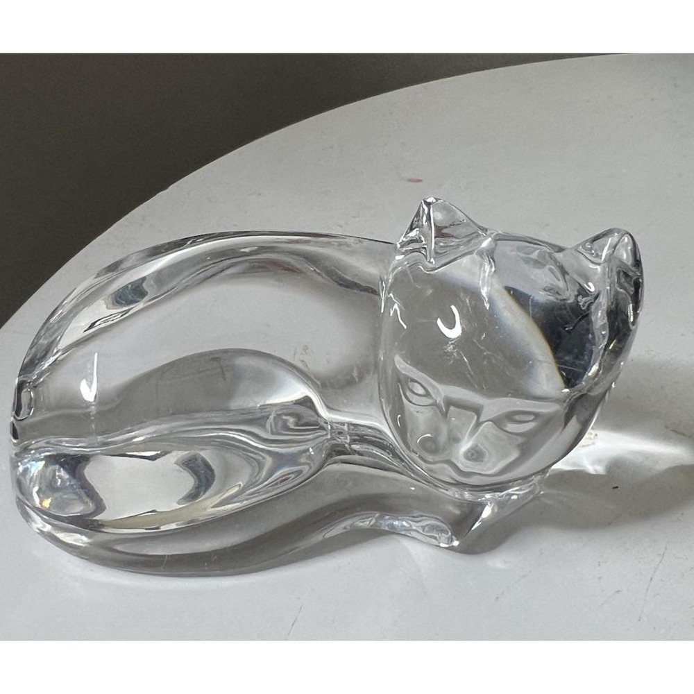 Vtg Val St Lambert Crystal Sleeping Cat Figurine Paperweight De Sousa